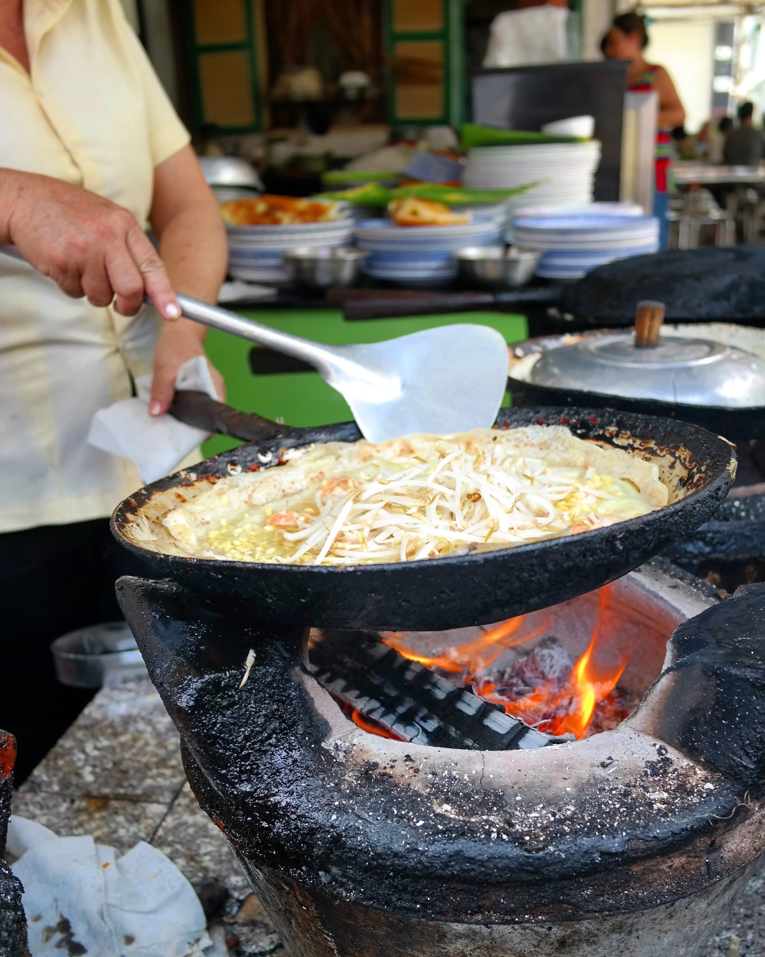 Food cooking over an open flame